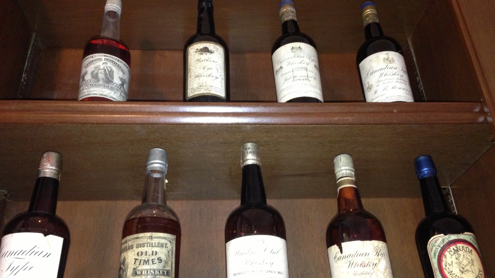 These are some of the counterfeit bottles seized by Hiram Walker & Sons over the years. It was Franklin Walker, Hiram's youngest son's job to find producers who were selling counterfeit CC. (Michelle Maluske / CTV Windsor)