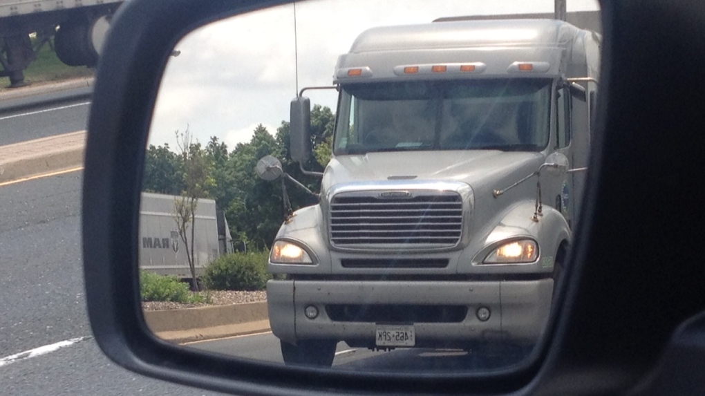 A transport truck on the road in Windsor, Ont.,on Wednesday, June 26, 2013. (Chris Campbell / CTV Windsor)