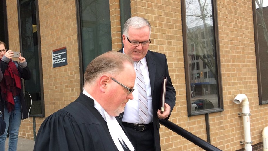Robert Kissner (right) leaves court in Windsor, Ont., on Tuesday, April 16, 2019. (Teresinha Medeiros / AM800)