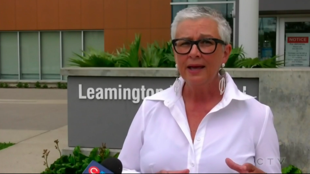 Leamington mayor Hilda MacDonald speaks out on province's decision to leave Leamington and Kingsville out of phase 2 in Leamington, Ont. on Wednesday June 24. (CTV News Windsor)