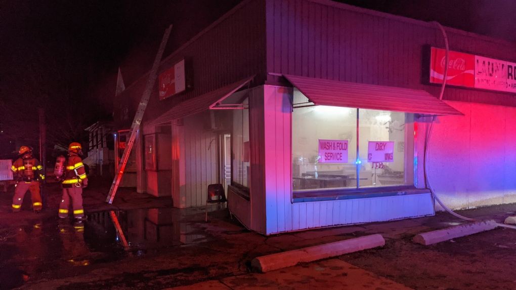 Firefighters responded to the fire at Westown Laundromat on Dufferin Ave in Wallaceburg, Ont., on Tuesday, Dec.1, 2021. (Source: Chatham-Kent Fire)