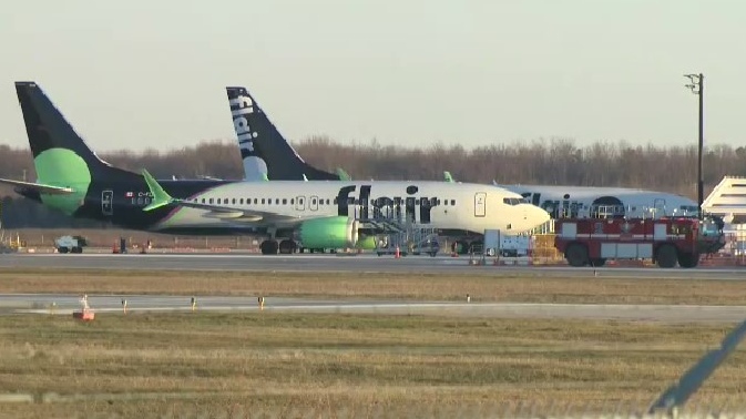 A Flair plane at the Region of Waterloo Airport on Dec. 13, 2021.
