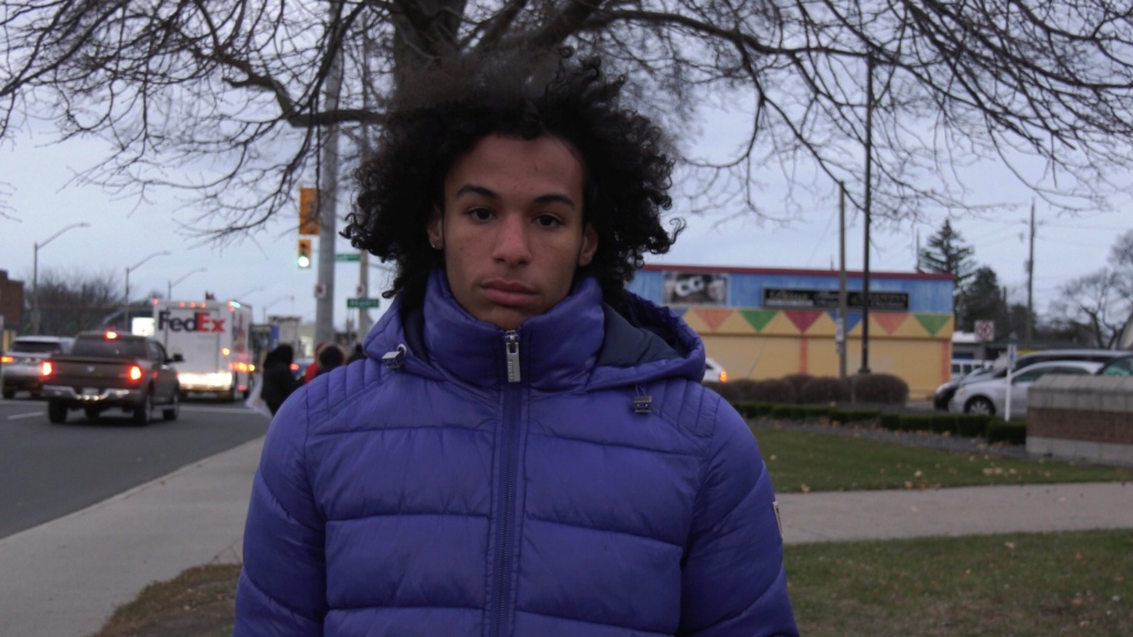 Keyanni Elliott, a grade 12 student at Honourable W.C. Kennedy Collegiate Institute, says he was stunned by one of his teachers casually using a racial slur  in Windsor, Ont. on Thursday, Nov. 17, 2022. (Travis Fortnum/CTV News Windsor)