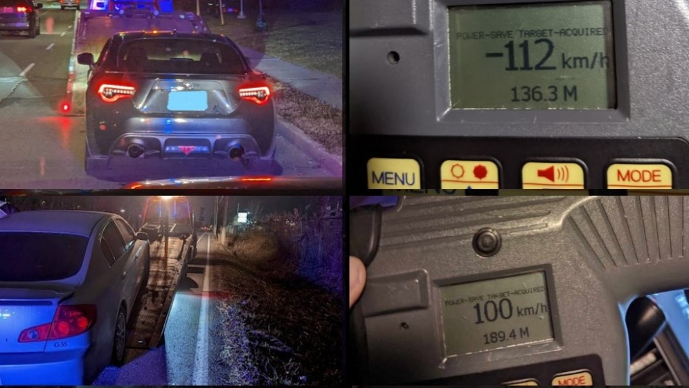 Police say one driver was clocked at 112 km/hr and the other was going 100 km/hr in Windsor, Ont., on Wednesday, Nov. 30, 2022. (Source: Windsor police)