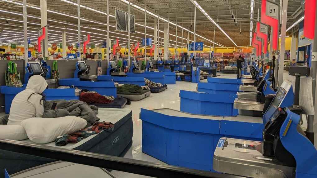 More than 100 travellers sought refuge in a Chatham, Ont. Walmart after a snowstorm paralyzed the region and left people stranded on Dec. 23, 2022. (Source: Randy Morton)