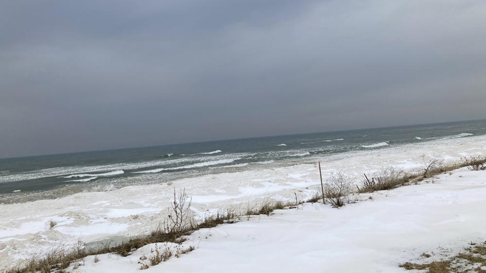 Lake Michigan shoreline in Ottawa County, Mich., is shown on Feb. 1, 2022. (AP Photo/John Flesher)