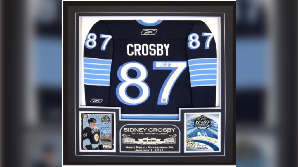 Sidney Crosby jersey similar to the one stolen from a Chatham, Ont. business Tuesday, Mach 15, 2022. (Courtesy Chatham-Kent police)