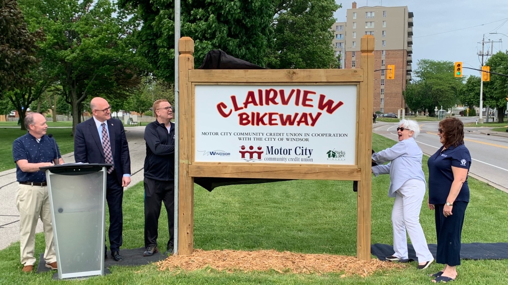 A partnership between the city and Motor City Credit Union to maintain the Clairview Bikeway Trail on Wednesday, May 25, 2022. (Chris Campbell/CTV News Windsor)