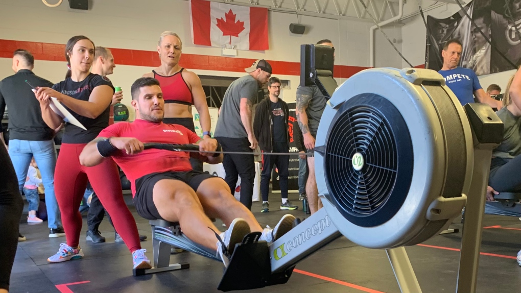 Windsor CrossFit and local police, EMS and firefighters compete in a friendly CrossFit challenge on May 7, 2022, as a tee-up for the Windsor Can-Am Games. (Rich Garton/CTV News Windsor)