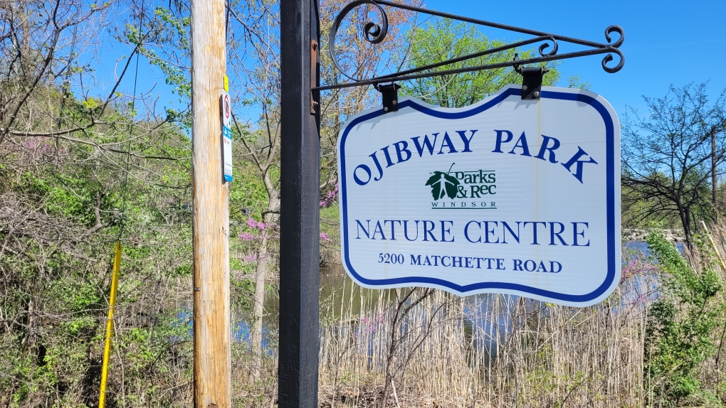 A sign for the Ojibway Park Nature Centre, pictured on May 14, 2022 (Sanjay Maru/CTV News Windsor)