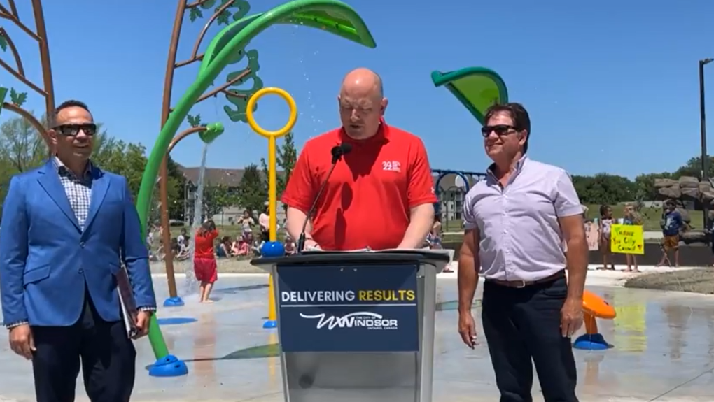 A new splash pad was unveiled at Fontainebleau Park in Windsor, Ont. on Friday, June 17, 2022. (Source: Screenshot from a City of Windsor livestream)