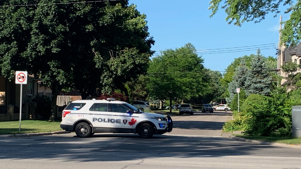 Windsor police sectioned off Beals Street between Victoria Boulevard and Dougall Avenue after a cyclist was struck by a vehicle in Windsor, Ont. on Wednesday, June 22, 2022. (Taylor Choma/CTV News Windsor)