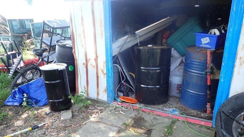 Bulk chemicals located in outdoor shed in LaSalle, Ont. (Source: OPP)