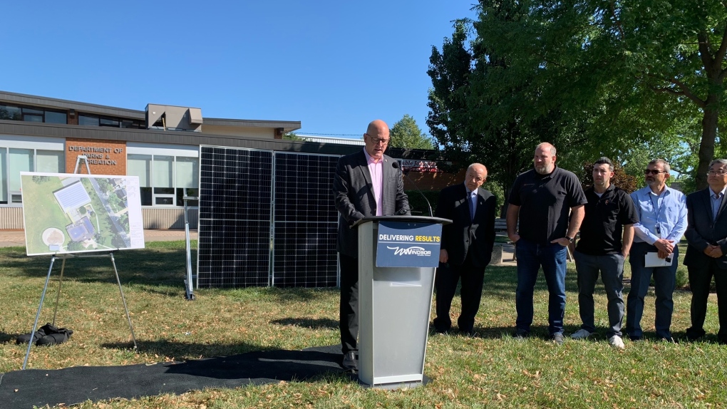 The City of Windsor announced the launch of the $2.4 million investment which aims to make 12 city-run facilities more energy efficient in Windsor, Ont. on Tuesday, Aug. 2, 2022. (Chris Campbell/CTV News Windsor)