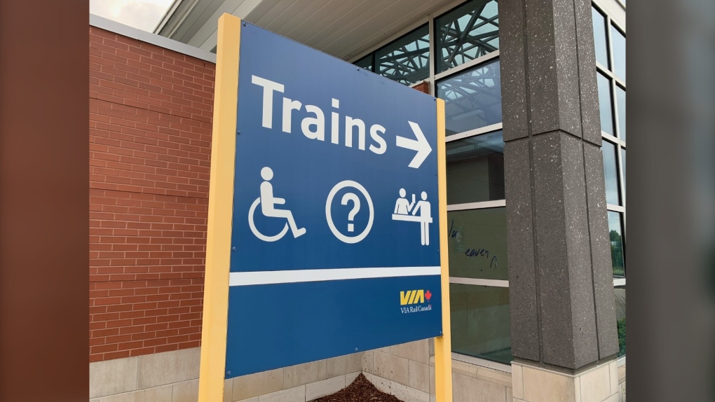 A sign at the VIA Rail Station in Windsor, Ont. is seen on August 30, 2022. (Chris Campbell/CTV News)