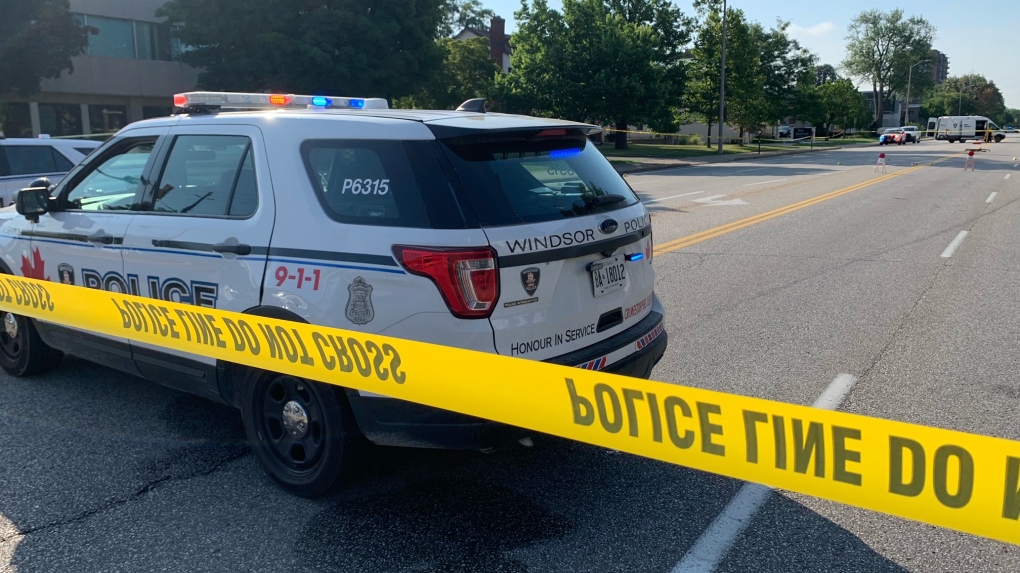 Ouellette Avenue was closed in both directions between Hanna Street and Shepherd Avenue in Windsor, Ont. on Saturday, Aug. 6, 2022. (Chris Campbell/CTV News Windsor)