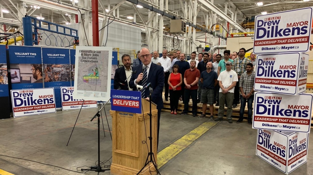 Mayoral candidate Drew Dilkens announced his economic diversification and job creation action plan in Windsor, Ont., on Thursday, Sept. 15, 2022. (Rich Garton/CTV News Windsor)