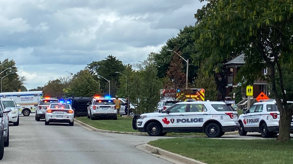 Windsor police are investigating a rollover crash at Marentette Avenue and Giles Boulevard in Windsor, Ont. on Monday, Sept. 26, 2022. (Lindsay Charlton/CTV News Windsor)
