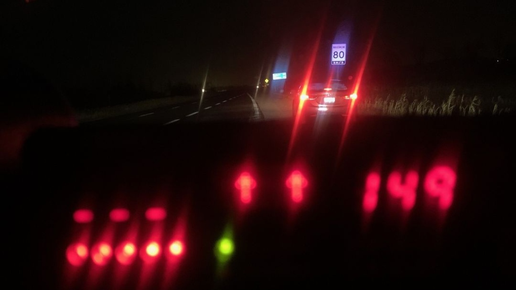 OPP say the 26-year-old driver was caught going 149 km/h in an 80 km/h zone on Highway 3 in Essex, Ont.(Source: OPP) 