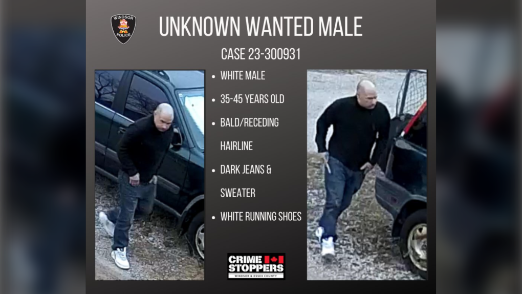 Photo and description of a suspect wanted for allegedly stealing licence plates in Windsor, Ont. (Source: Windsor Police Service/Twitter)