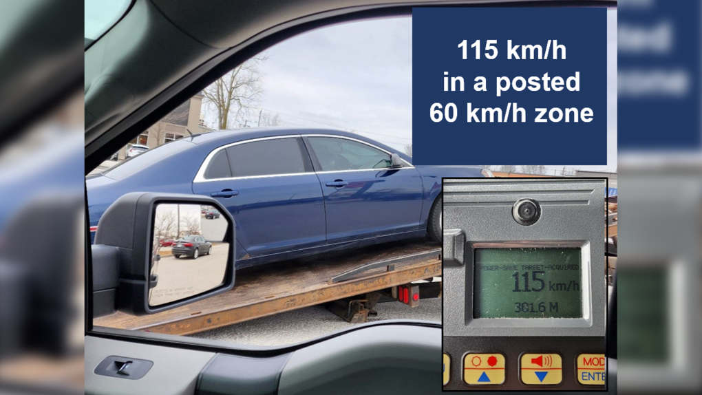 Windsor police clocked a driver going 55 km/h over the posted speed limit on March 24, 2023. (Source: Windsor Police/Twitter)