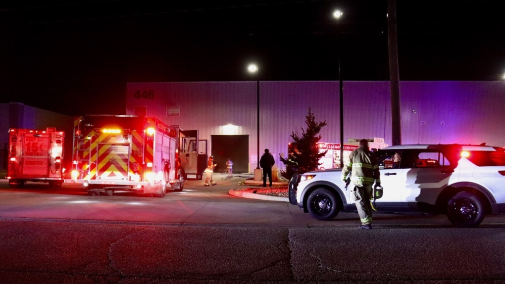 Fire crews respond to a fire at the Can Art Plant in Lakeshore, Ont., on Tuesday, March 28, 2023. (Source: _OnLocation/Twitter) 
