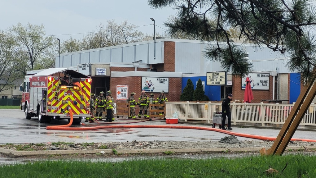 Windsor firefighters responded to a fire at a sports bar in Riverside in Windsor, Ont., on Friday, April 28, 2023. (Sanjay Maru/CTV News Windsor) 