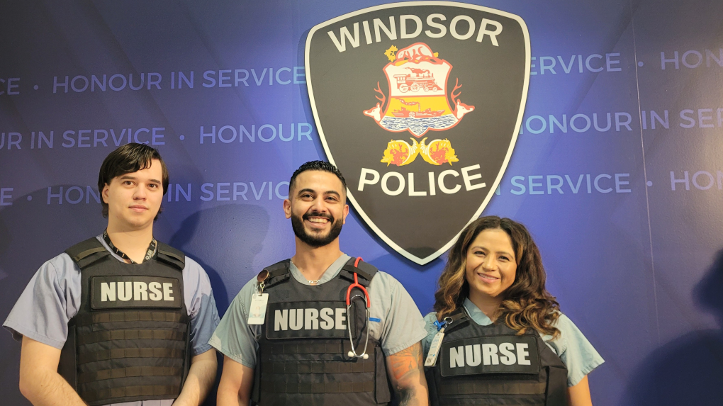 From left to right, nurse practitioners Sean Clavette, Abbas Haidar and Yemmi Calito in Windsor, Ont., on Thursday, May 4, 2023. (Sanjay Maru/CTV News Windsor)