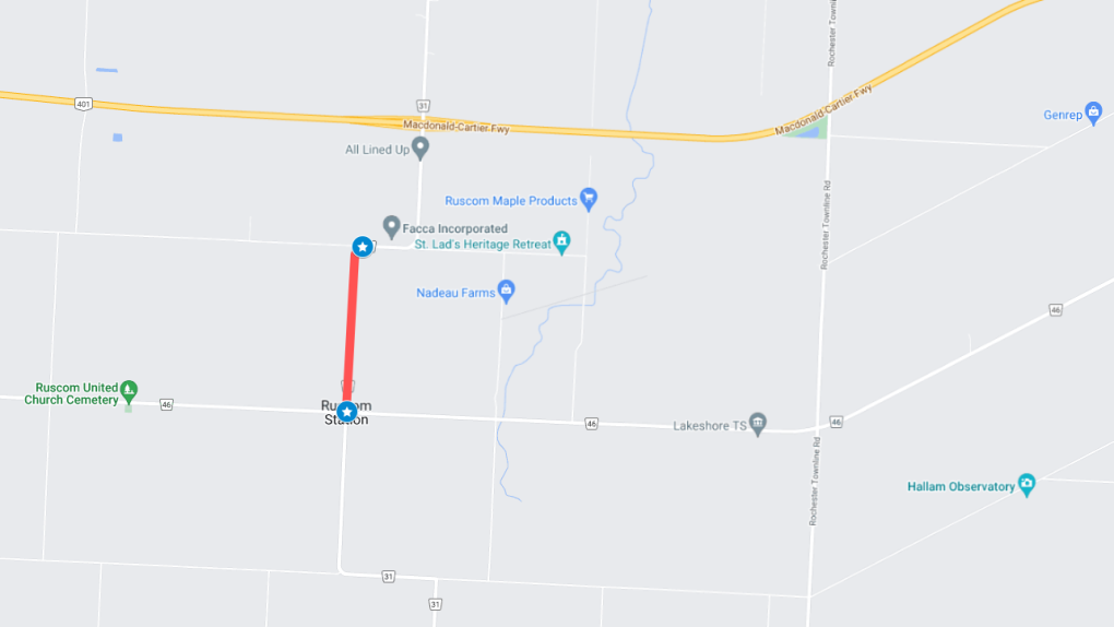 County Road 31 is closed between Countryview Line and County Roade 46. June 6, 2023. (Source: Google)