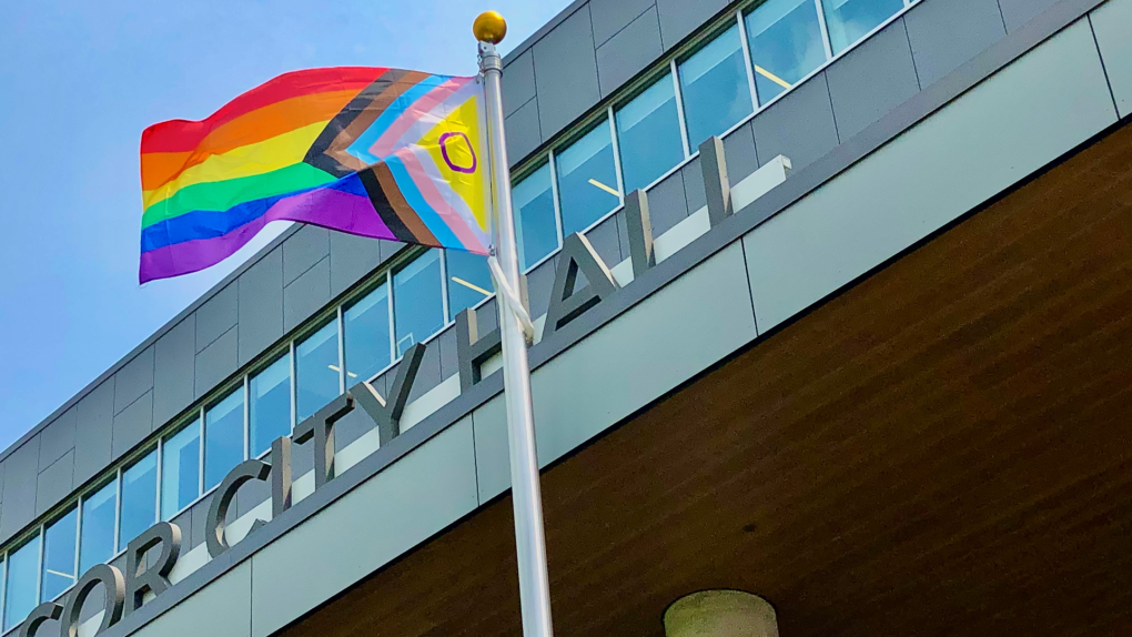 The Pride flag was raised at Windsor City Hall on August 2, 2023. (Gary Archibald/CTV News Windsor) 