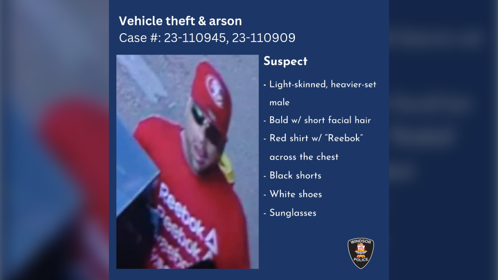 Windsor police are looking for this suspect in connection to an alleged theft and arson in east Windsor on Friday, Sept. 22, 2023. (Source: Windsor Police Service)