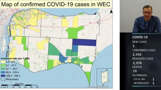 Map of COVID-19 cases in Windsor-Essex